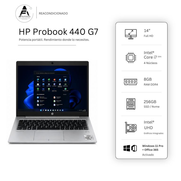 Notebook 440 G7 I7 10th 8GB 256GB Intel Uhd– Edición Exclusiva –Win Office– Rea