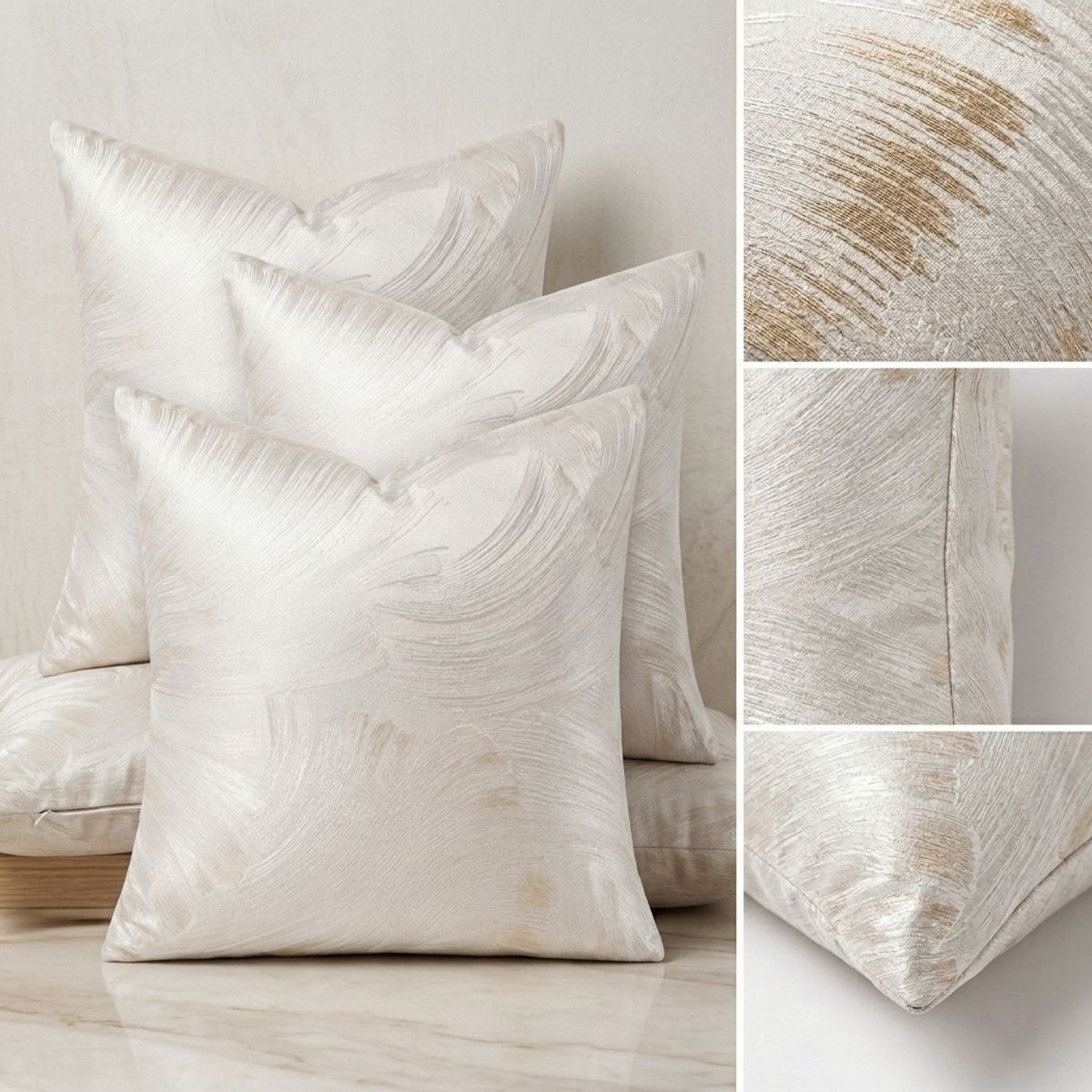 ARMONIA - Pack 4 Fundas Satinada Blanco Ondulada 45 cm Decoración Hogar 691