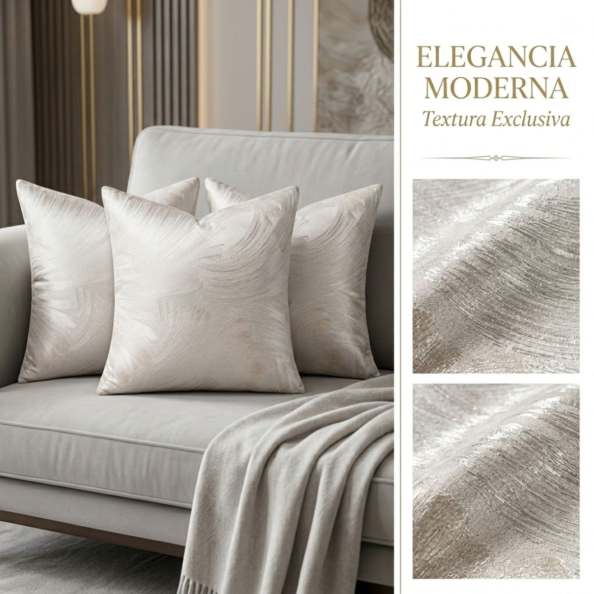 ARMONIA - Pack 4 Fundas Satinada Blanco Ondulada 45 cm Decoración Hogar 691