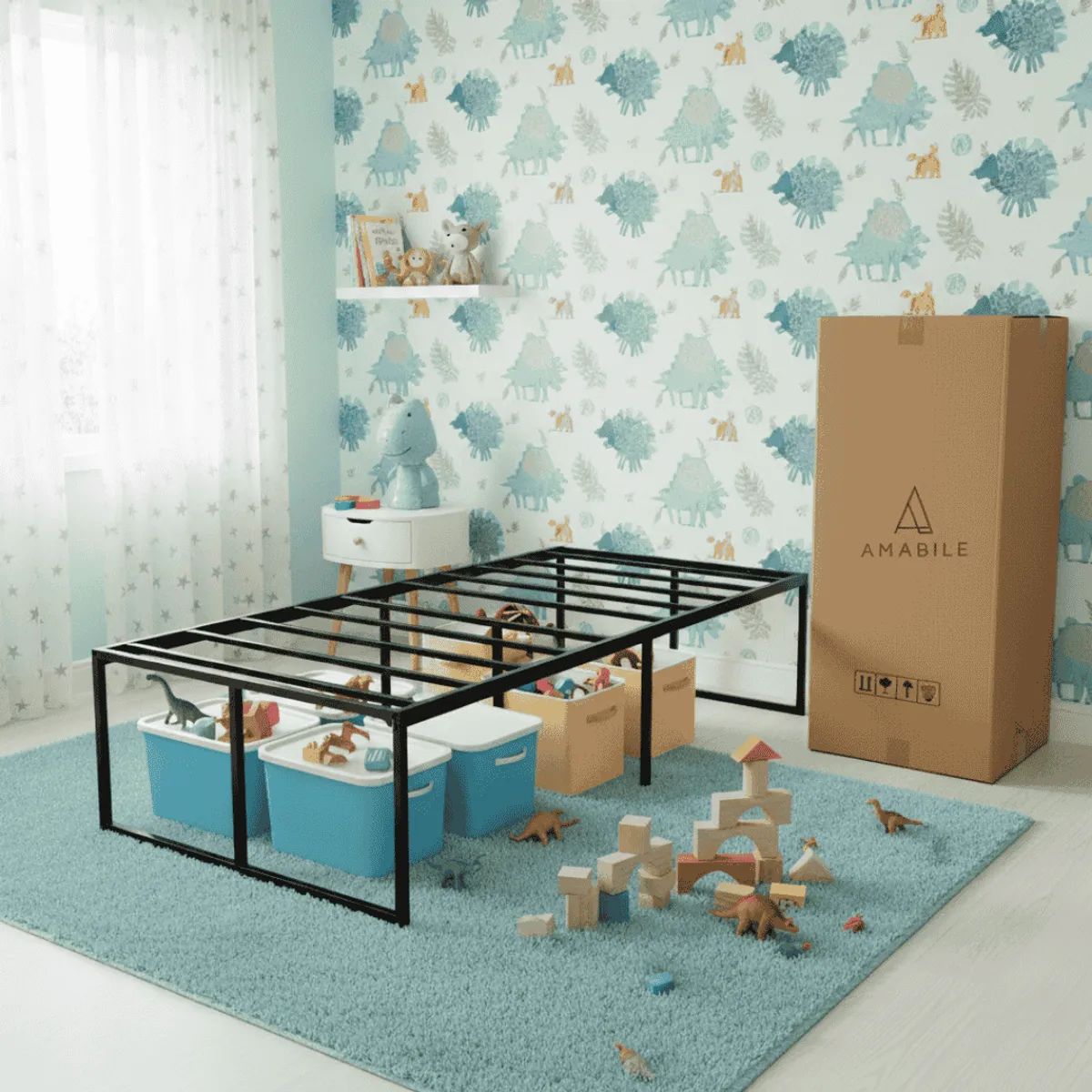 AMABILE - Base De Cama 40cm Amabile Siena 1.5 Plazas Fierro Negro