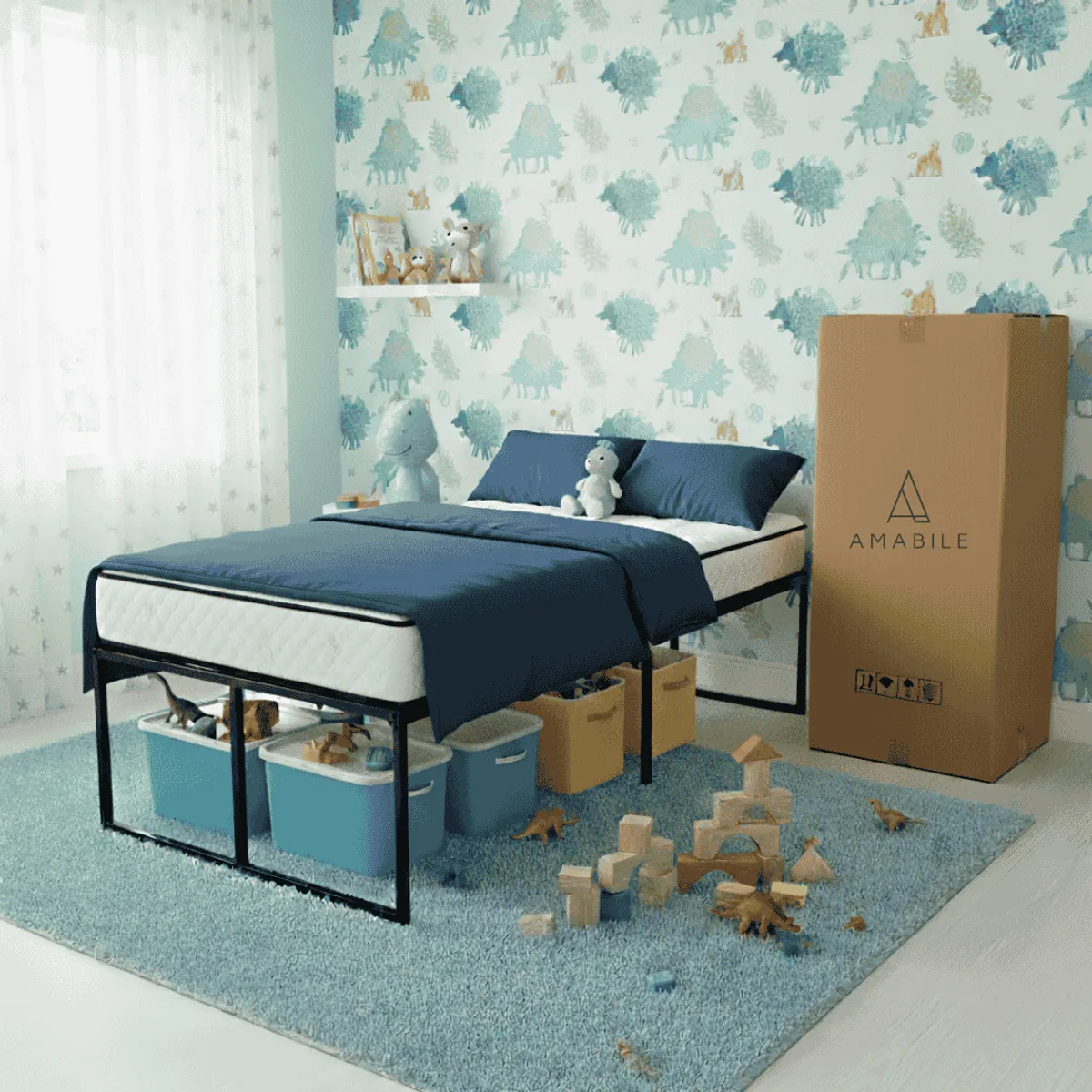AMABILE - Base De Cama 40cm Amabile Siena 1.5 Plazas Fierro Negro