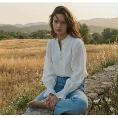 CASA PAMPA - Blusa Malva Blanca