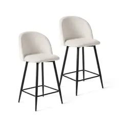 VENHOOUSE - Pack 2 Taburetes Pisos Bar Cocina Sillas Altas Acolchado 65 cm Sora Felpa Beige