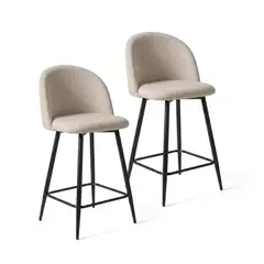 VENHOOUSE - Pack 2 Taburetes Pisos Bar Cocina Sillas Altas Acolchado 65 cm Sora Lino Beige