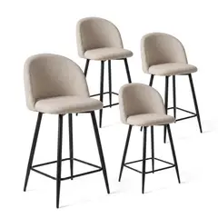 VENHOOUSE - Pack 4 Taburetes Pisos Bar Cocina Sillas Altas Acolchado 65 cm Sora Lino Beige