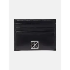 CALVIN KLEIN - Tarjetero de Cuero Emblemático Negro