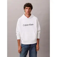 CALVIN KLEIN - Polerón con Gorro y Logo Estampado Blanco