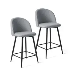 VENHOOUSE - Pack 2 Taburetes Pisos Bar Cocina Sillas Altas Acolchado 65 cm Sora Lino Gris