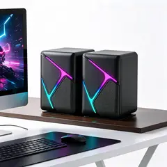 EWTTO - Parlantes USB para Computadora Efecto LED RGB Plug & Play Oficina y Gaming