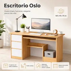 SPACE HOME - Escritorio Oslo Estilo Nórdico Con Cajones Y Repisa
