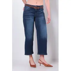 WADOS - JEANS MUJER WIDE LEG CROPPED TIRO MEDIO PRETINA BASICA 1 BOTON CON CINTURON