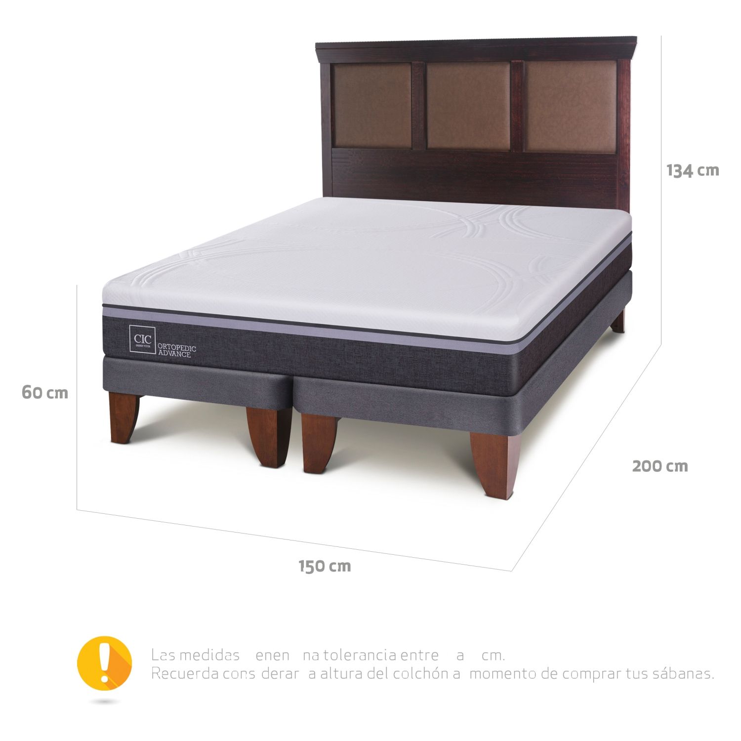 CIC Cama Europea Ort Adv 2 Plazas Base Dividida Respaldo New Tor