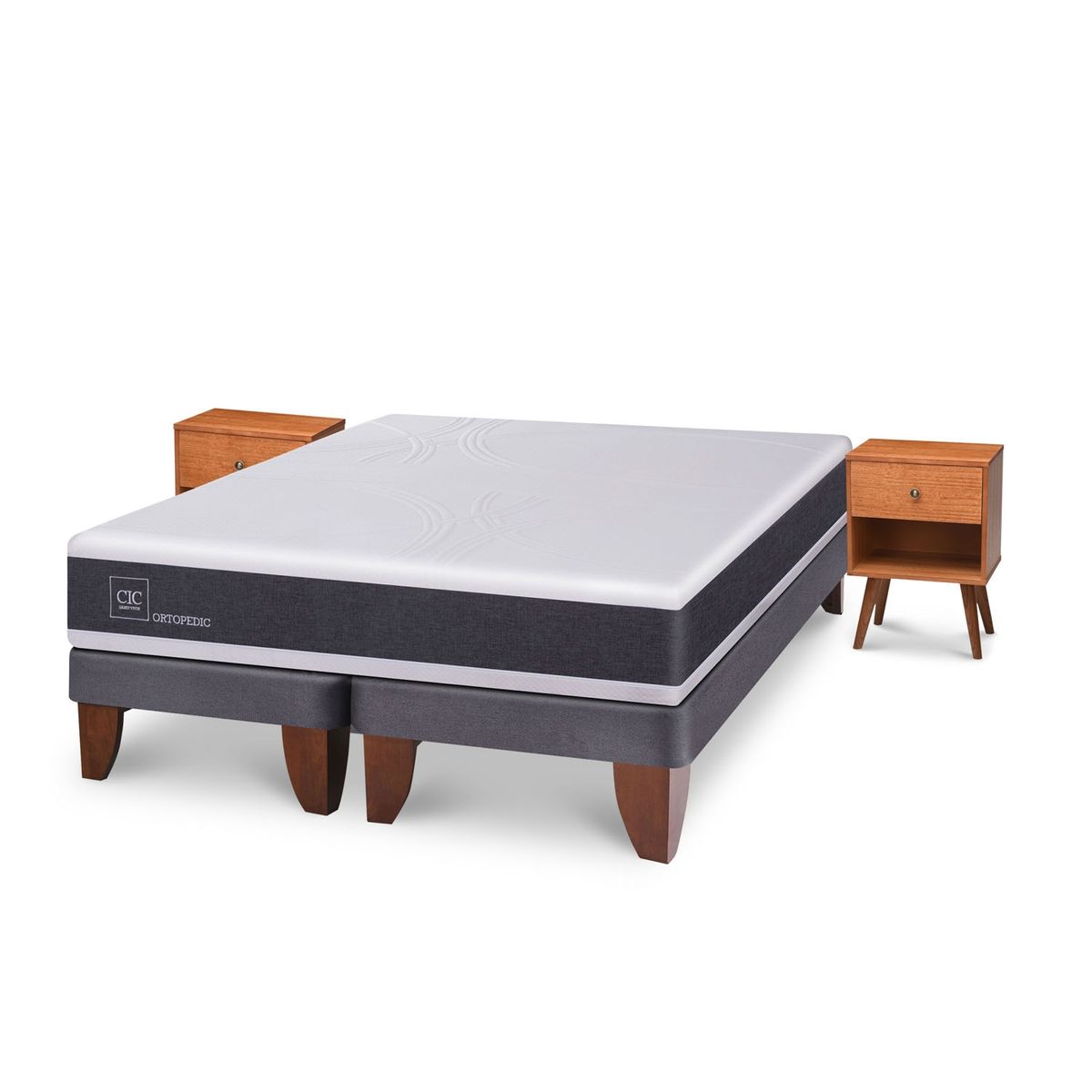 CIC - Cama Europea New Ortopedic 2 Plazas Base Dividida Velador New Gal Cic