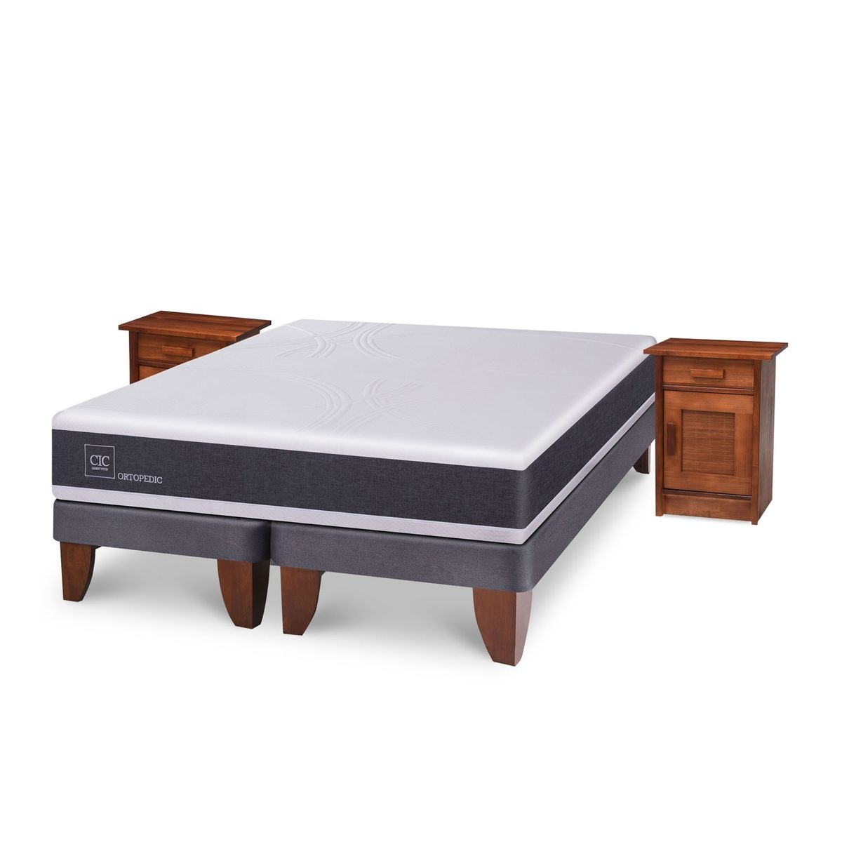 CIC - Cama Europea New Ortopedic 2 Plazas Base Dividida + Velador Milán Cic