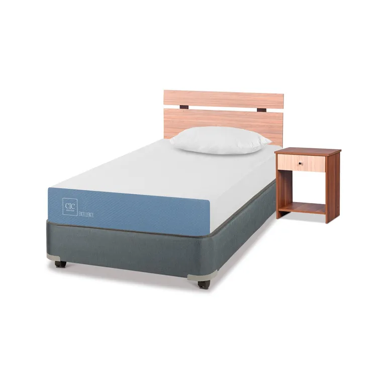 CIC Cama Americana Excellence 1.5 Plazas x 1.90 mt + Respaldo + 1 Velador + 1 almohada