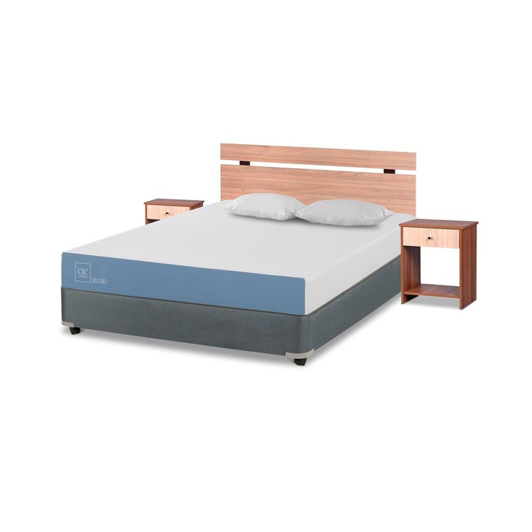 CIC Cama Americana Excellence 2 Plazas x 1.90 mt base normal + Respaldo + 2 Veladores + 2 almohadas