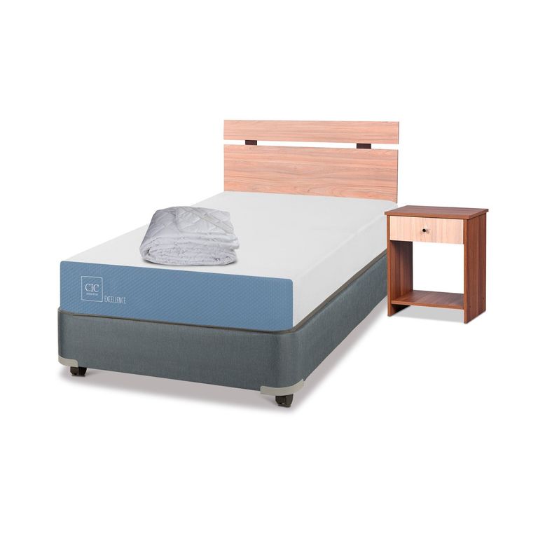 CIC Cama Americana Excellence 1.5 Plazas x 1.90 mt + Respaldo + 1 Velador + plumón