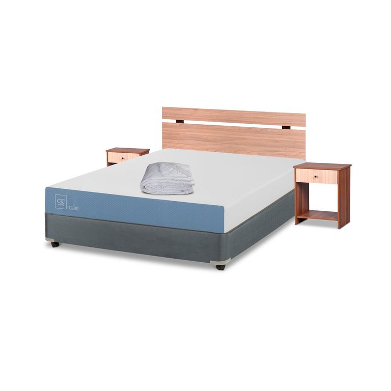 CIC Cama Americana Excellence 2 Plazas x 1.90 mt base normal + Respaldo + 2 Veladores + 1 plumón