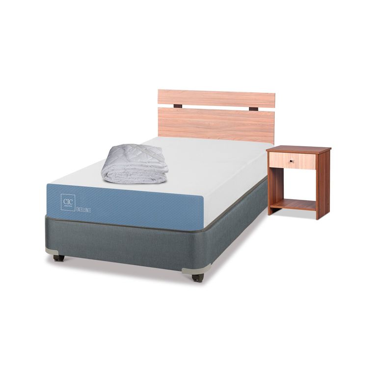 CIC Cama Americana Excellence 1 Plaza x 1.90 mt + Respaldo + 1 Velador + plumón