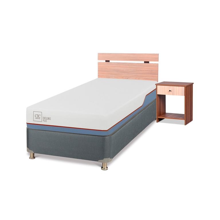 CIC Cama Americana Excellence Plus 1 Plaza x 2.00 mt + Respaldo + 1 Velador