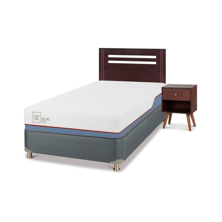 Cama Americana Excellence Plus 1.5 Plazas x 2.00 mt + Respaldo + 1 Velador