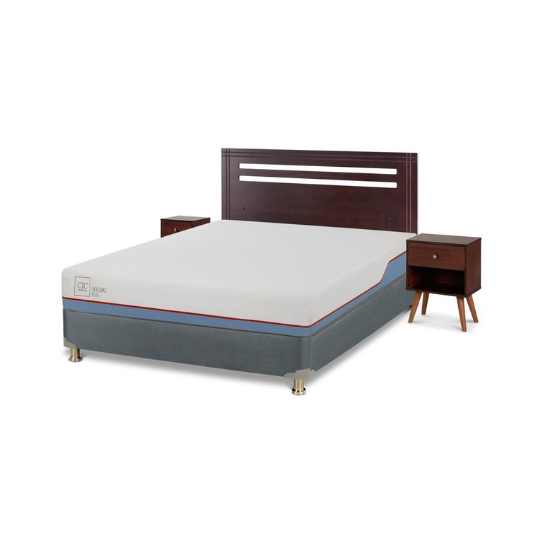 CIC Cama Americana Excellence Plus 2 Plazas x 2.00 mt base normal + Respaldo + 2 Veladores