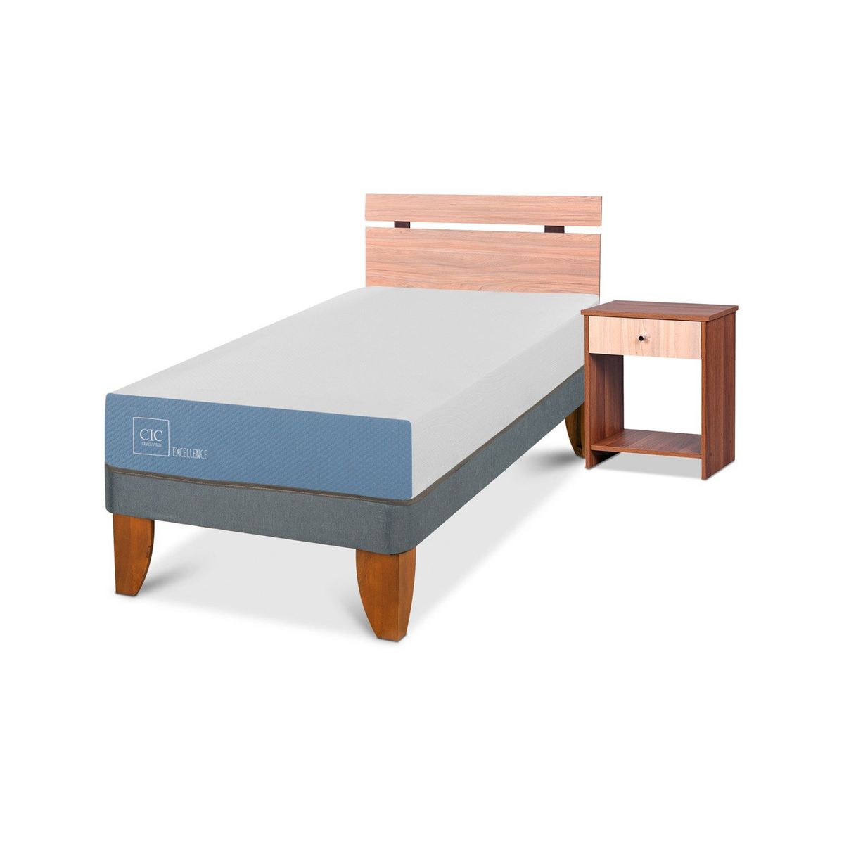 CIC - Cama Europea Excellence 1 Plaza x 1.90 mt  + Respaldo + 1 velador CIC