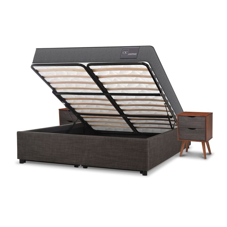 CIC Cama Funcional SpaCama Europea Box Anatomic 2 Plazas Niger + 2 Veladores
