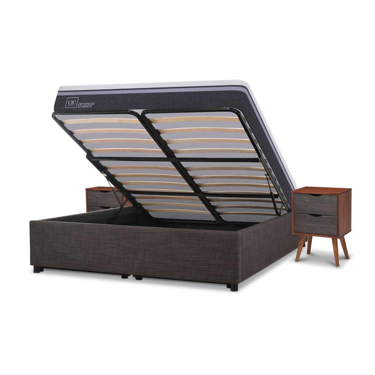 CIC - Cama Funcional Space Box Ortopedic Advance 2 Plazas Niger + 2 Veladores Cic