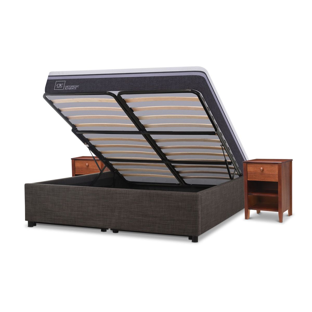 CIC - Cama Funcional Space Box Ortopedic Advance 2 Plazas New Tor + 2 Veladores Cic