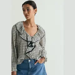 SCALPERS - BLUSA ALGODÓN CUADROS VOLANTE