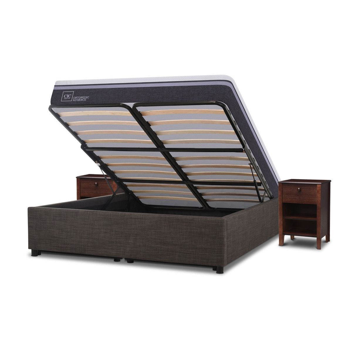 CIC - Cama Spacama Europea Box Ortopedic Advance 2 Plazas New Tor + 2 Veladores Cic