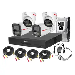 DAHUA - Kit 4 Camaras Seguridad Dual Light 1080p Lite 2mp Dd 500gb