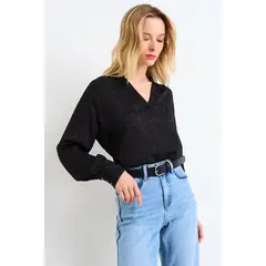ASH - Blusa Lisa Con Textura Arrugada Mujer Negro