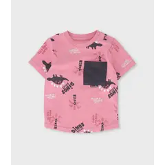 BLACK AND BLUE - Polera manga corta bebé dinos rosado