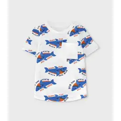 BLACK AND BLUE - Polera manga corta bebé con tiburones crudo