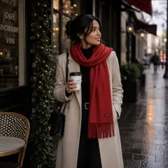 TOPBABY - Bufanda Elegante De Invierno Con Flecos Unisex Color Rojo