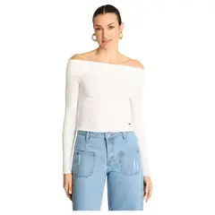ACUARELA - Polera Corta Off-Shoulder Mujer Blanco
