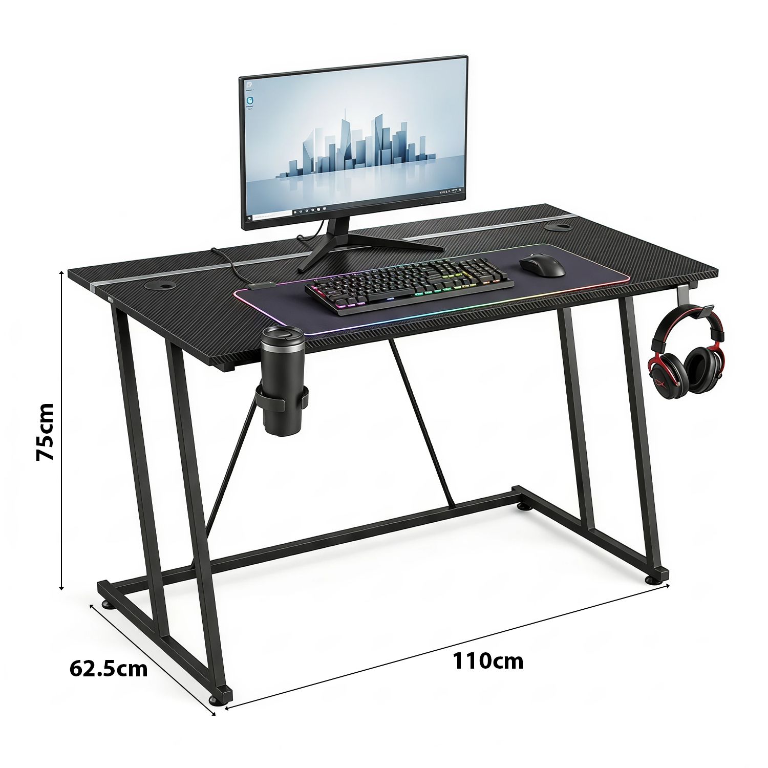 VIDITA Escritorio Gamer RGB 110cm Tipo Z Con Soporte y Porta Vasos