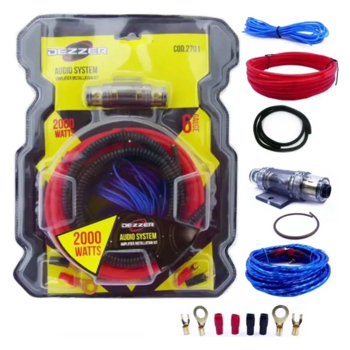 DEZZER - Kit cables para amplificacion, 2000W Dezzer, Alta calidad.