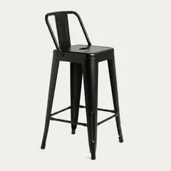 VENHOOUSE - Taburete Piso Bar Tolix Metal 66cm Cocina Respaldo Negro