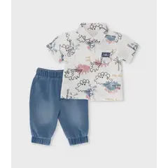 BLACK AND BLUE - Conjunto recién nacido con camisa crudo