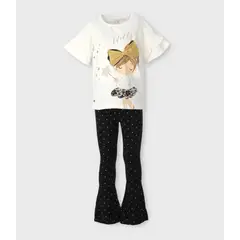 LIMONADA - Conjunto niña con estampado y puntos crudo