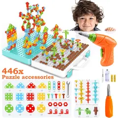 TATEE - Juguete para niños para apretar tornillos estéreo 3D 466 PCS Incluye taladros de juguete