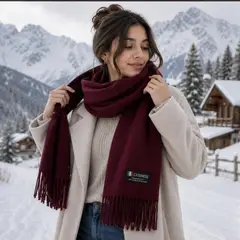 TOPBABY - Bufanda Elegante De Invierno Con Flecos Unisex Color Vino