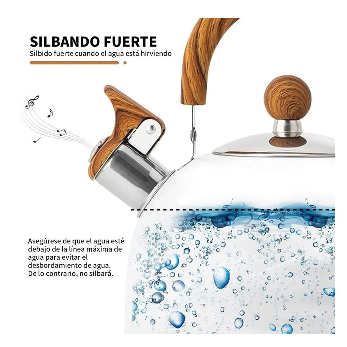 GENERICO - Tetera 2.5 Lt Acero Inoxidable Color Blanco Chef Choice para Estufas