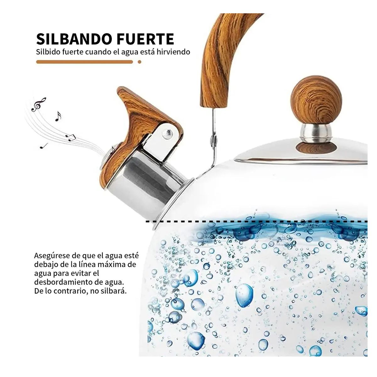 GENERICO - Tetera 2.5 Lt Acero Inoxidable Color Blanco Chef Choice para Estufas