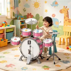 TATEE - Batería de juguete para niños rosa 50×58CM Trae un taburete