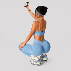 SUKHA - Conjunto Push Up Tiro Alto Corte V Sin Mangas Azul