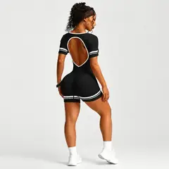 SUKHA - Enterito Push Up Corto Espalda Descubierta con Rayas Manga Corta Negro
